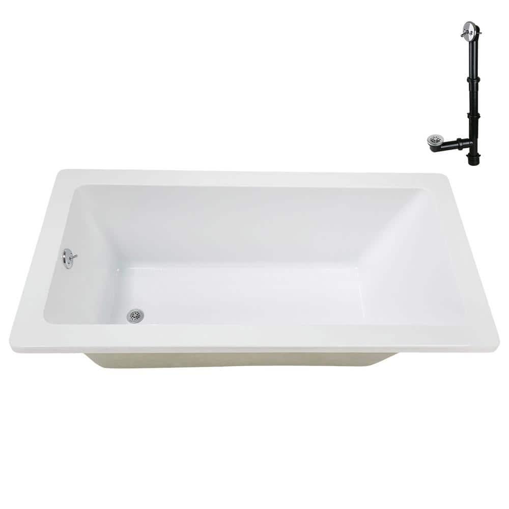 60" x 32" Acrylic Soaking Drop-In Bathtub, Drain Included