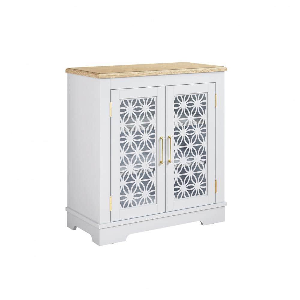 30" Storage Sideboard Buffet Cabinet White - Home Essentials: Rustic Bohemian Style, Adjustable Shelves, Tempered Glass Doors
