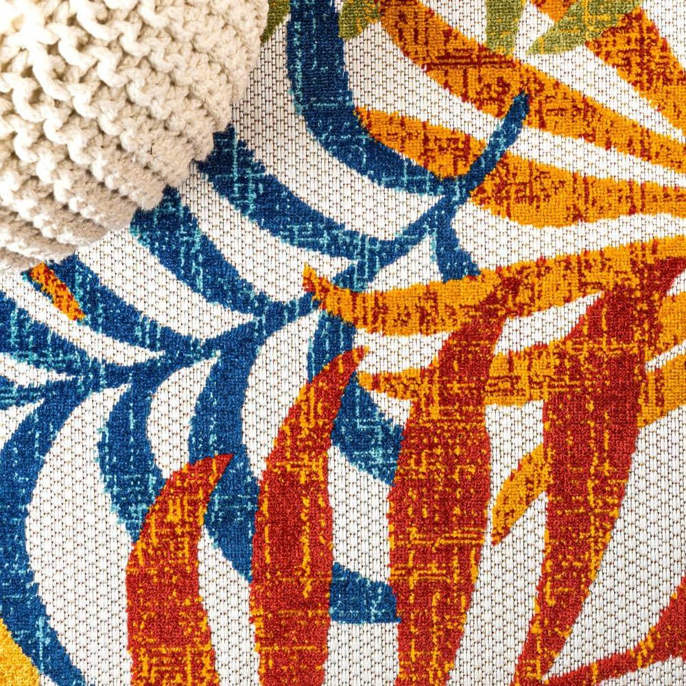 JONATHAN Y Tropics Palm Leaves Indoor/Outdoor Cream/Orange 5 ft. x 8 ft. Area Rug