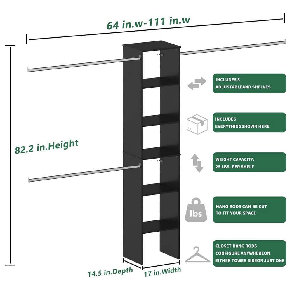 LOVMOR Wood Closet Organizer Starter Kit Tower with 3 Hang Rods