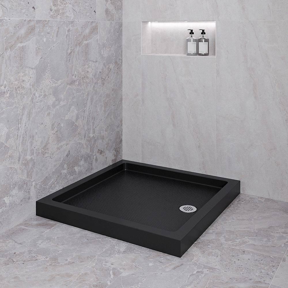 Streamline Bath NT-2151-36BL-RH Streamline NT-2151-36BL-RH 36 in. x 36 in. Corner Acrylic Shower Base in Glossy Black with Right Hand Drain, Drain Included