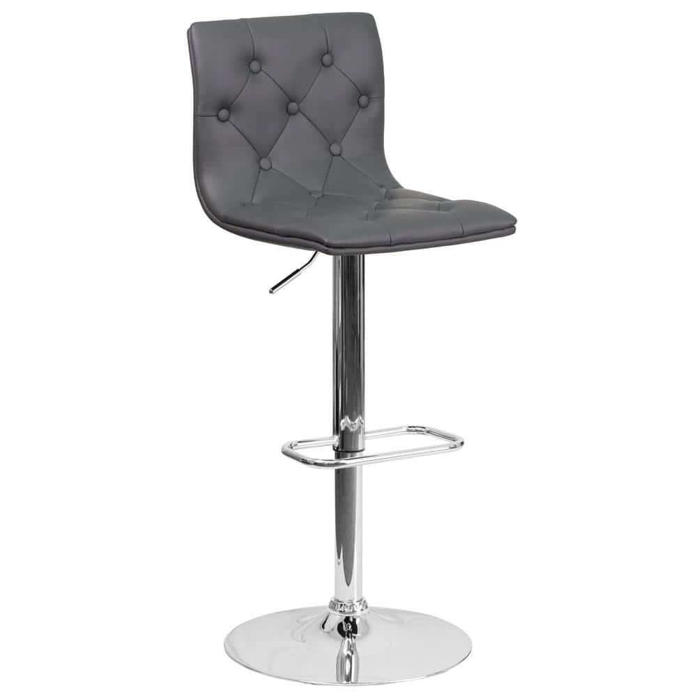 Flash Furniture Contemporary Button Tufted Gray Vinyl Adjustable Height Barstool with Chrome Base