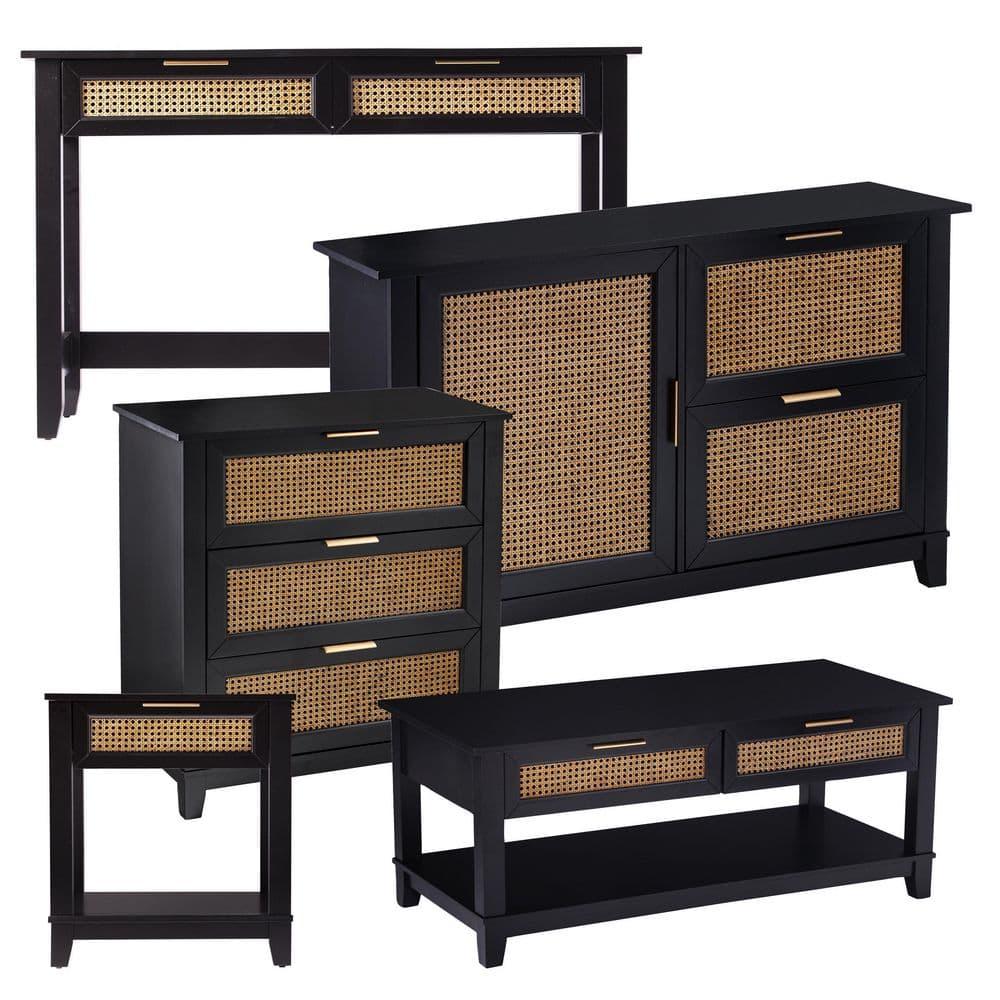 Chekshire Storage Console Black/Natural - Holly & Martin: Transitional Style, Metal Frame, Wood Top, Entryway Furniture with Drawer