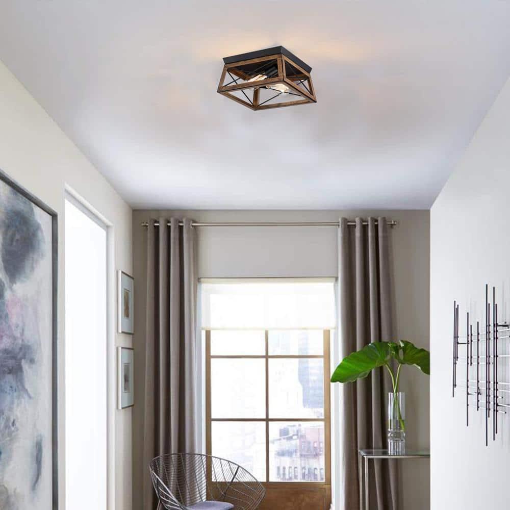 2-Light Farmhouse Close to Ceiling Light Fixture, Flush Mount Ceiling Light for Kitchen, Dining Room, Living Room, Hallway