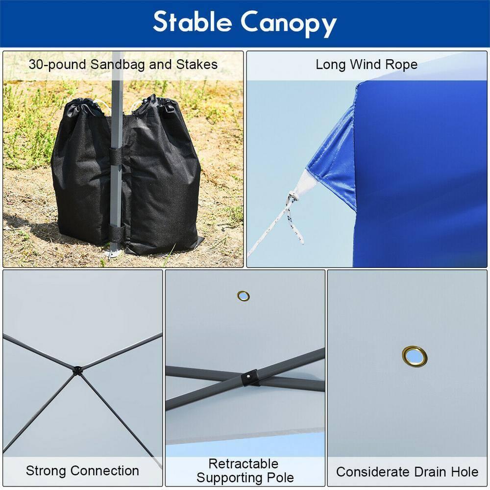 Costway 8x8 FT Pop up Canopy Tent Shelter Wheeled Carry Bag 4 Canopy Sand Bag Blue