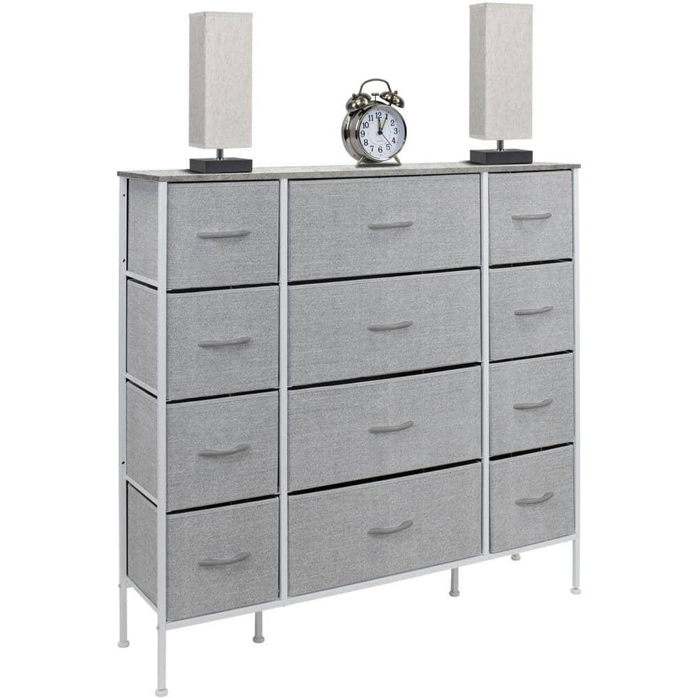 Sorbus Dresser with 12 Drawers - Chest Organizer Unit with Steel Frame Wood Top and handle - Large Dresser for Bedroom, Hallway, Nursery & etc - Grey