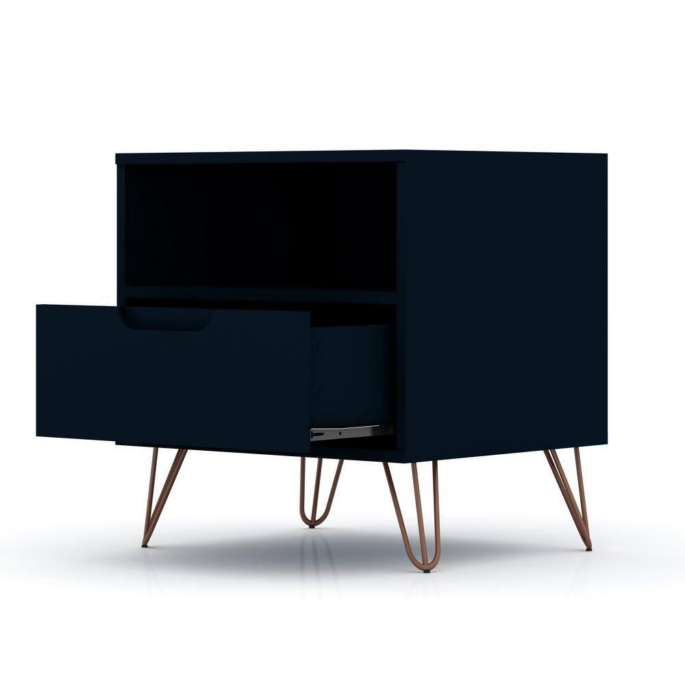 Set of 2 Rockefeller 1 Drawer Nightstands Tatiana Midnight Blue - Manhattan Comfort
