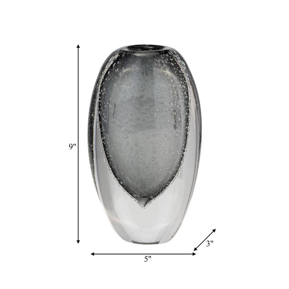 Sagebrook Home Glass, 9"H Ellipse Vase, Smoke, 9"H - 6.0" x 3.0" x 9.0"