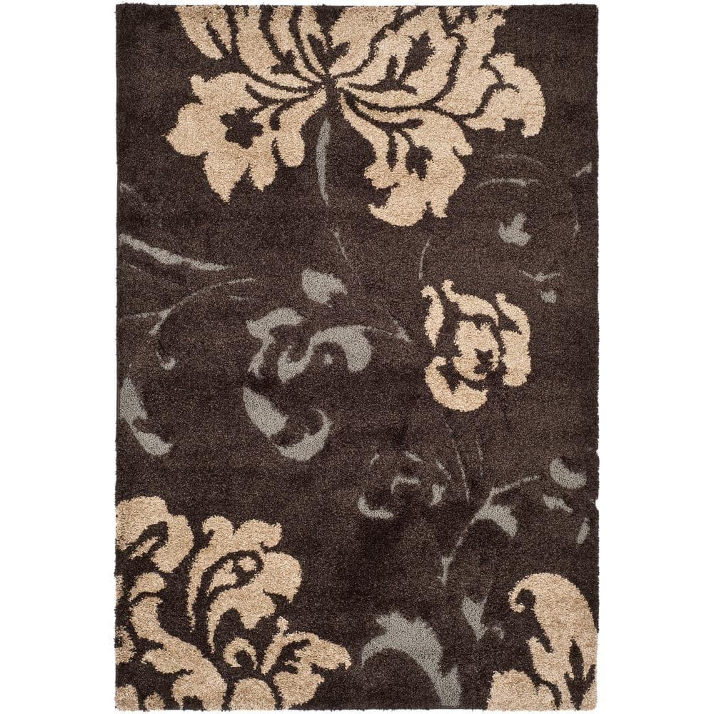 Florida Shag SG458 Power Loomed Indoor Area Rug - Dark Brown/Smoke - 6'x9' - Safavieh