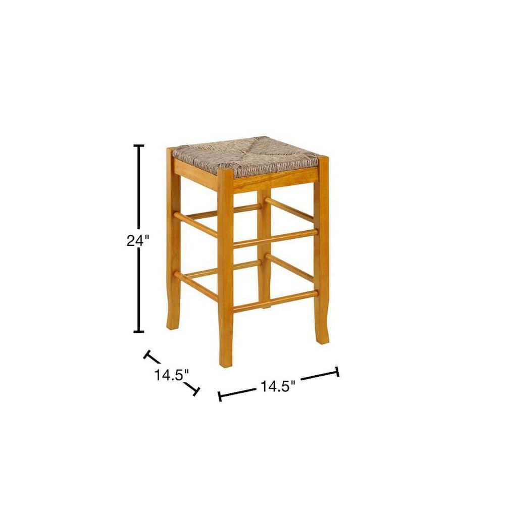 24" Rush Seat Counter Height Barstool Oak - Boraam: Hardwood Frame, Handwoven Seat, Floor Glides