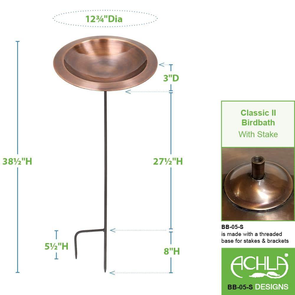 12.75 in. Dia Antique Copper Classic II Birdbath with Stake