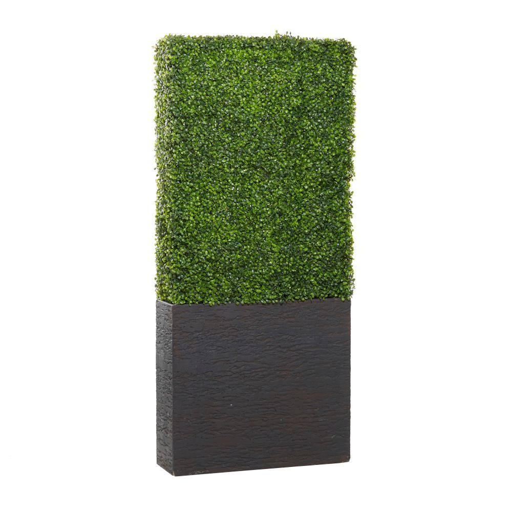 DecMode 66" Tall Boxwood Hedge Artificial Topiary in Realistic Leaves and Black Cement Planter Box