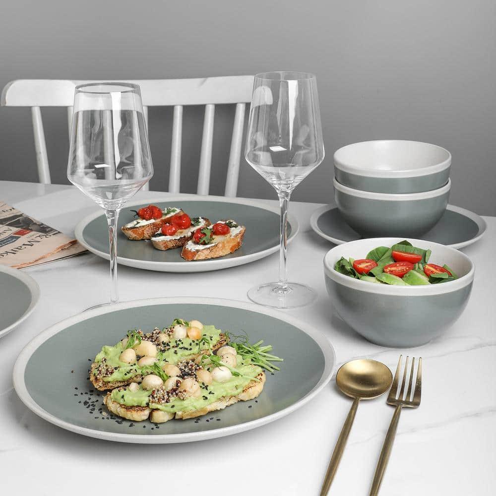 Stone Lain Serenity 16-Piece Stoneware Dinnerware Set, Service for 4, Green and Cream