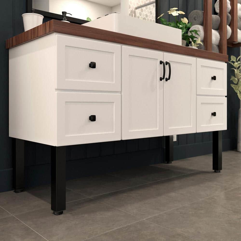 (4-Pack) 11 3/4 in. (300 mm) Matte Black Metal Square Furniture Leg with Leveling Glide