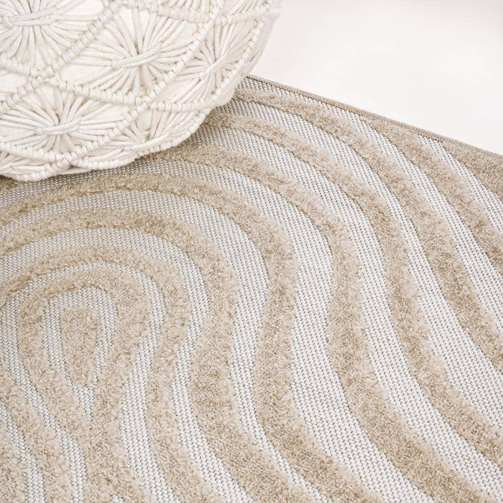 JONATHAN Y Maribo High-Low Abstract Groovy Striped Beige/Cream 8 ft. x 10 ft. Indoor/Outdoor Area Rug