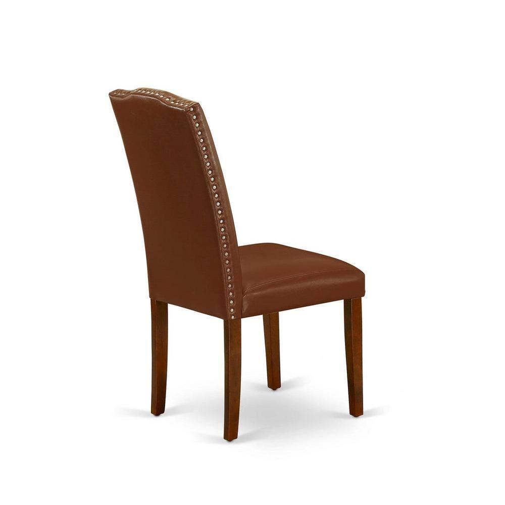 Encinal Parson Chair with Mahogany Leg & Brown Flaux Leather - Set of 2