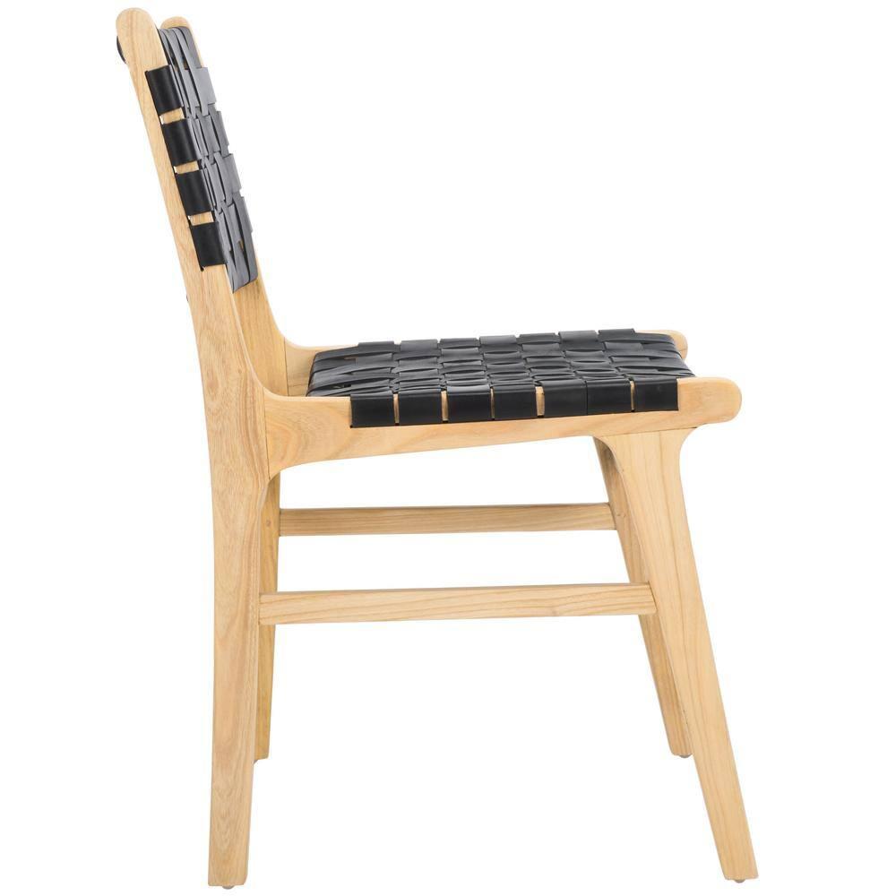 Taika Woven Leather Dining Chair (Set Of 2)  - Black/Light Natural - Safavieh