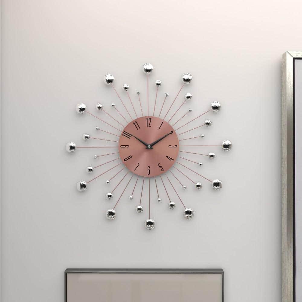 15"x15" Metal Starburst Wall Clock with Crystal Accents Copper - Olivia & May