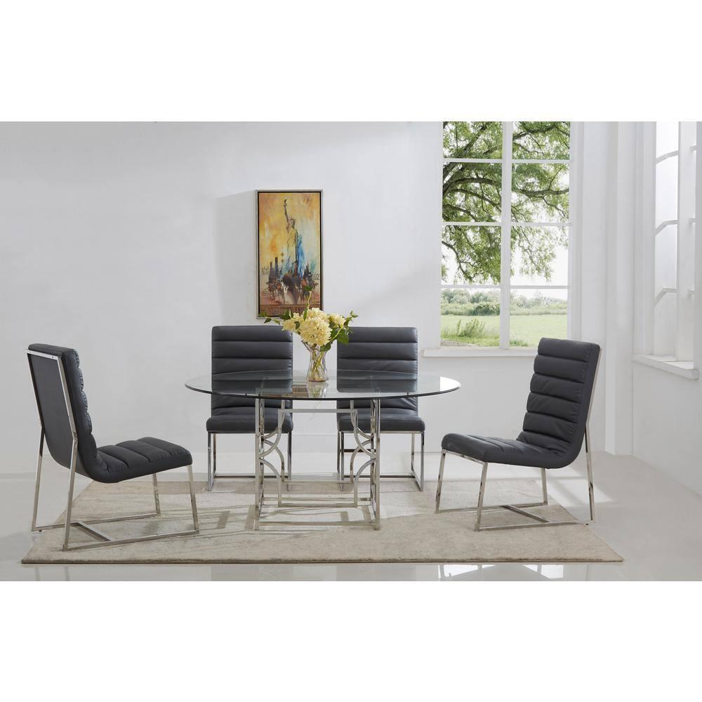 Best Master Alexis 54" Stainless Steel and Glass Round Dining Table in Silver