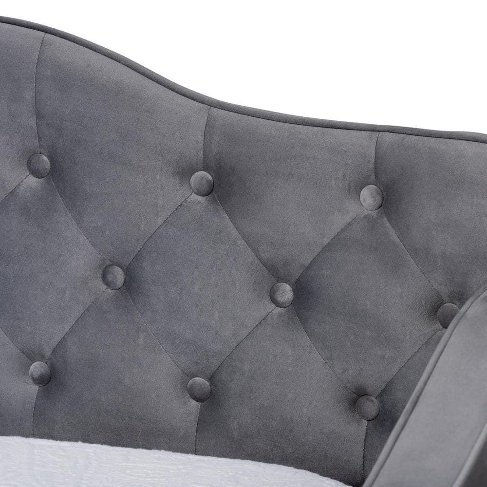Twin Freda Velvet Fabric Upholstered Button Tufted Daybed with Trundle Gray - Baxton Studio: Mid-Century Modern, No Box Spring Required