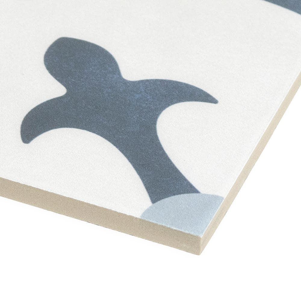 Plumeria Blue and White Square 9 in. x 9 in. Matte Porcelain Floor and Wall Tile (10.65 sq. ft./ Case)