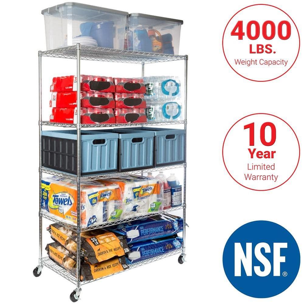 UltraDurable 24" D 5-Tier NSF-Certified Steel Shelving with Wheels