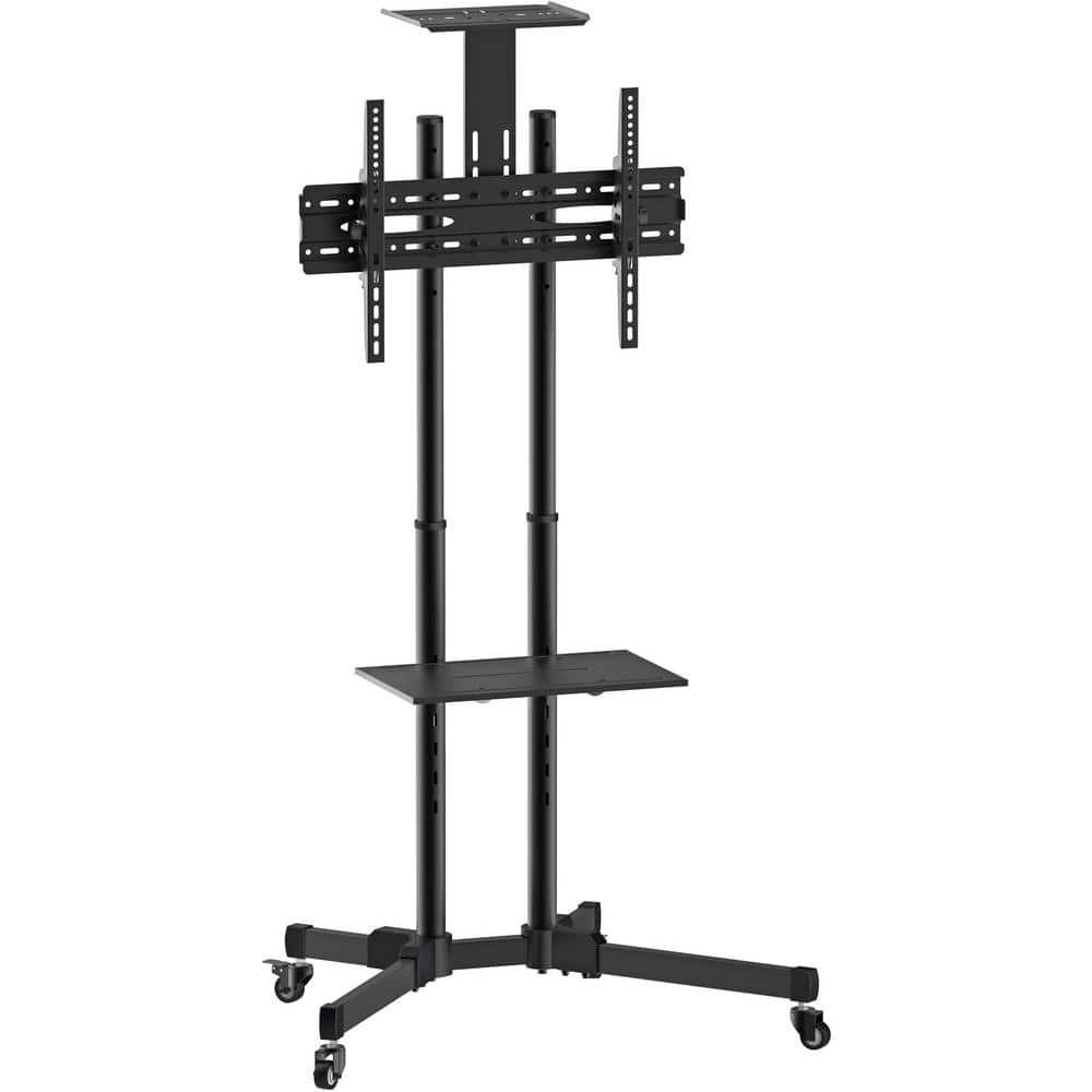 Mount-It! TV Cart Mobile TV Stand Wheeled Height Adjustable Flat Screen Television Floor Stands with Rolling Casters and Shelf, VESA Compatible TV Mount Bracket Fits Displays 37 to 70 Inch, 110 Lbs