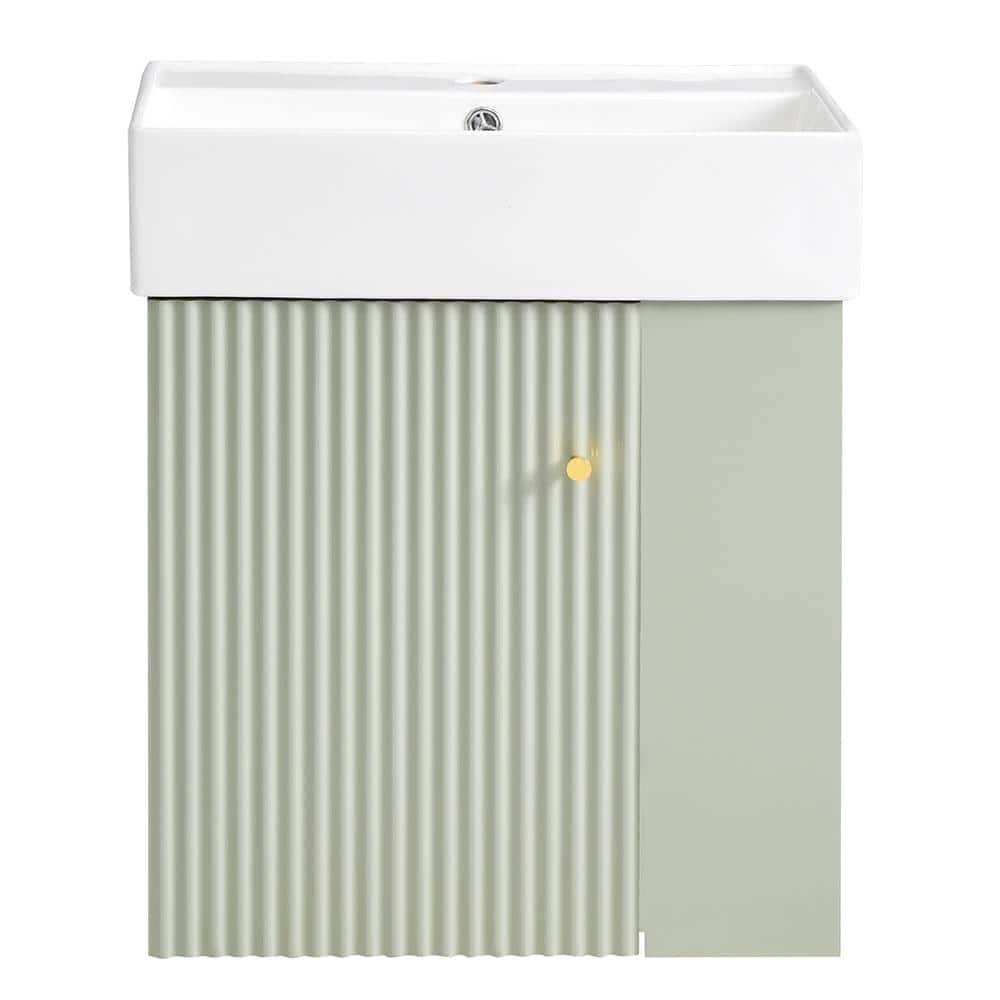 CARPET DESIGN UNLIMITED 2015 LLC 21.6 inch Modern Floating Bathroom Vanity with Ceramic Basin, Right side storage, Green