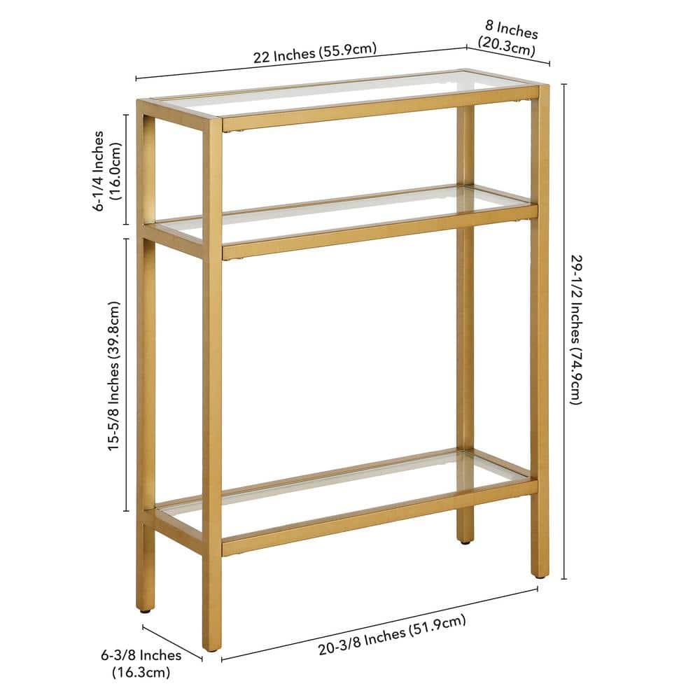 Compact Modern Industrial Brass & Glass Console Table with Storage