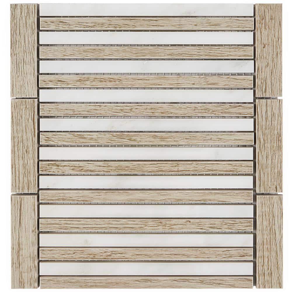 Florey Linear 7.87 in. x 8.31 in. Polished Marble Floor and Wall Mosaic Tile