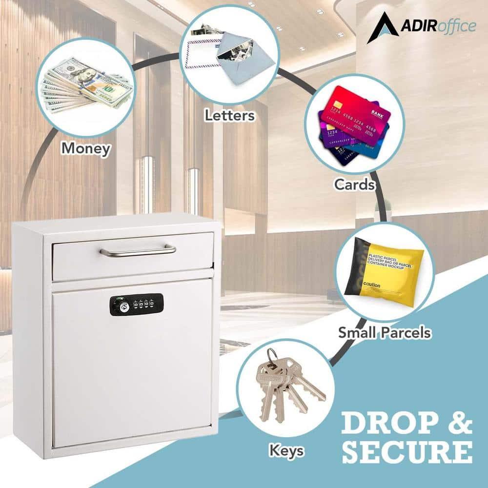 AdirOffice Wall-Mount Secure Drop Box Mailbox with Key and Combination Locking System