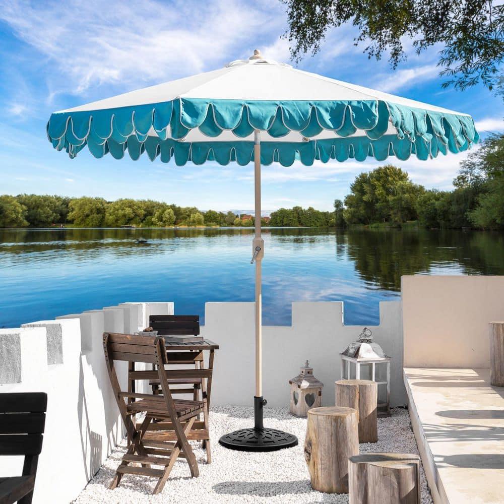 9Ft Elegant Valance Patio Umbrella, Outdoor Umbrellas for Patio with Auto-Tilt and Crank Systerm, Table Umbrella for Outdoors, Poolside,Beach, Backyard