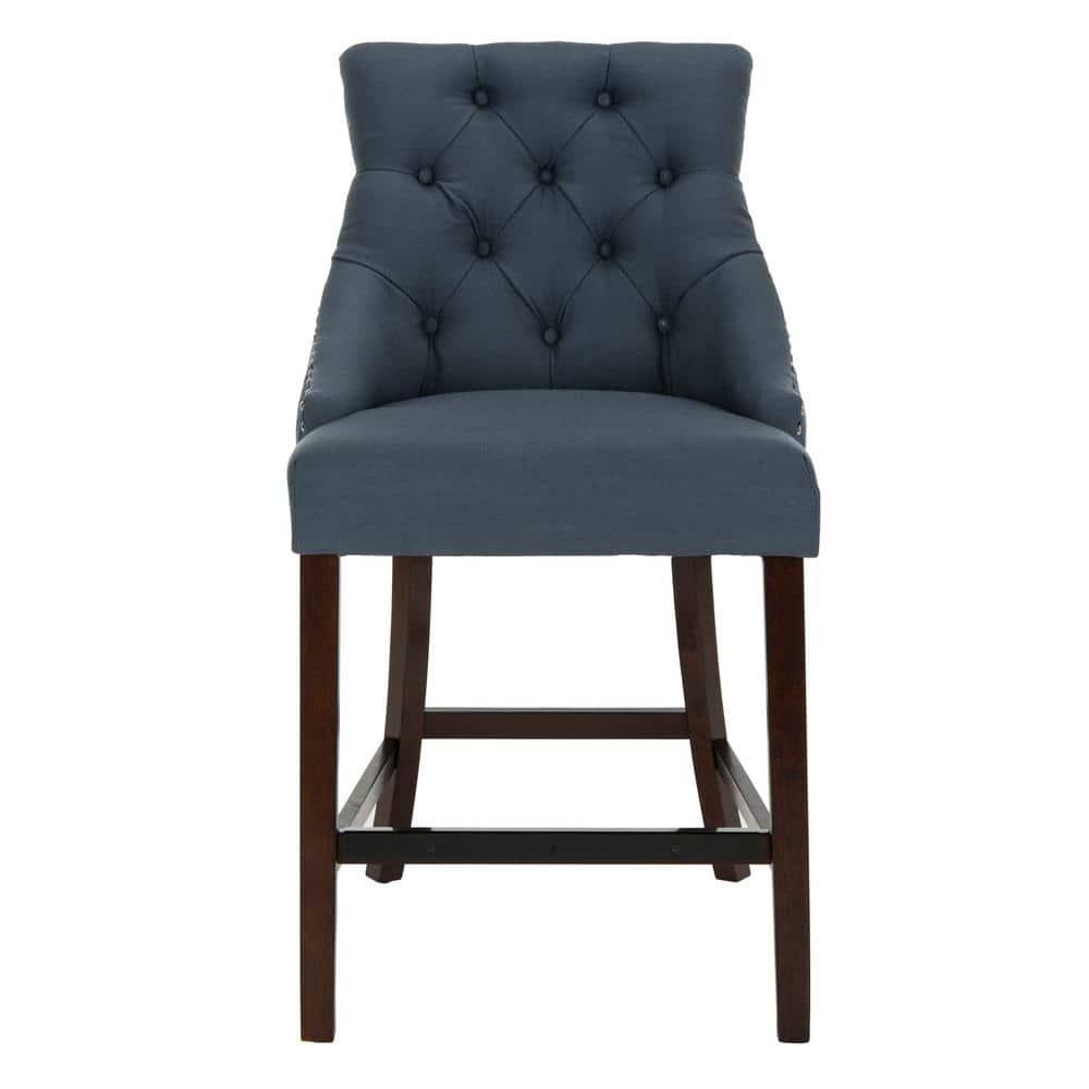Eleni Tufted Wing Back Counter Stool (Set of 2) - BST6305 - Navy/Espresso - Safavieh