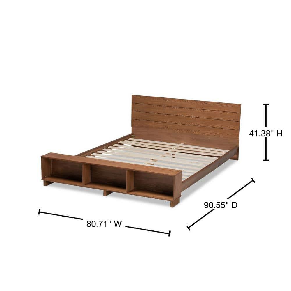 King Regina Wood Platform Storage Bed with Built-In Shelves - Baxton Studio: Rustic Bedroom Furniture