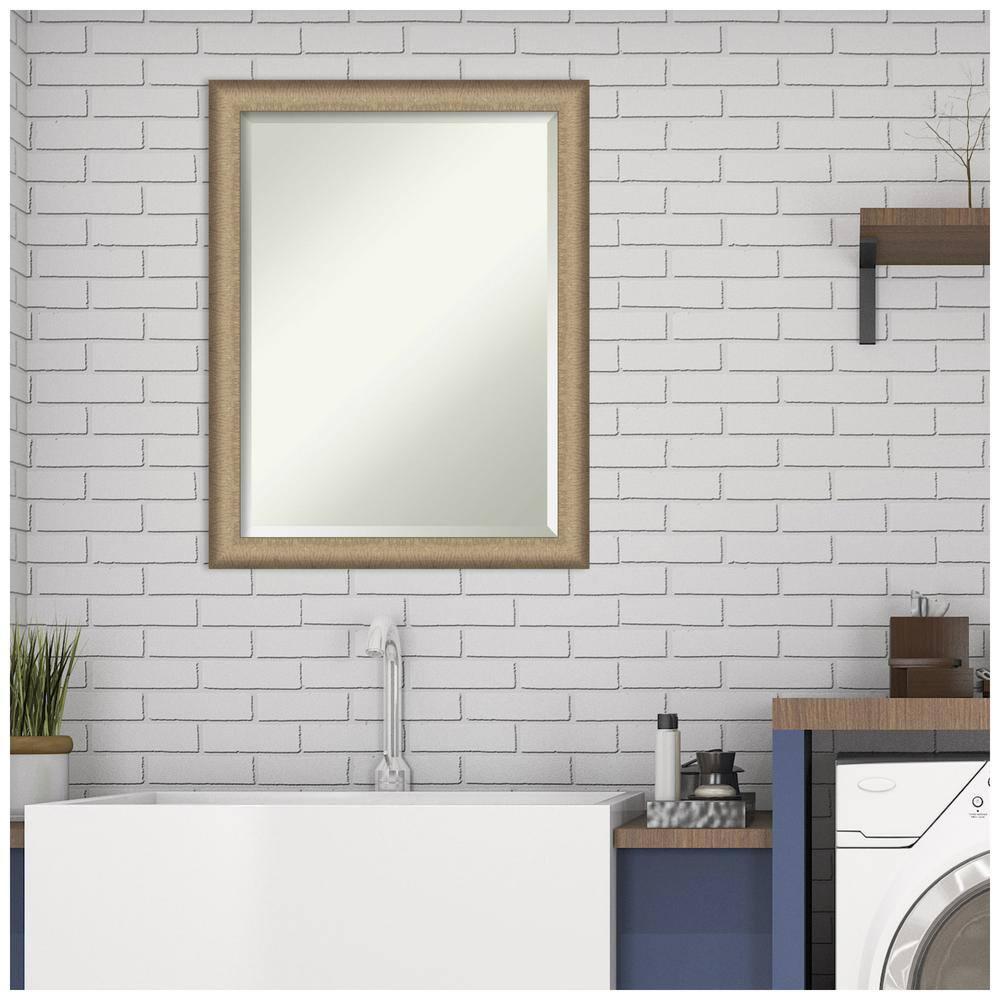 21" x 27" Elegant Brushed Framed Bathroom Vanity Wall Mirror Bronze - Amanti Art: Satin Finish, Polystyrene Frame, Wall Mounted