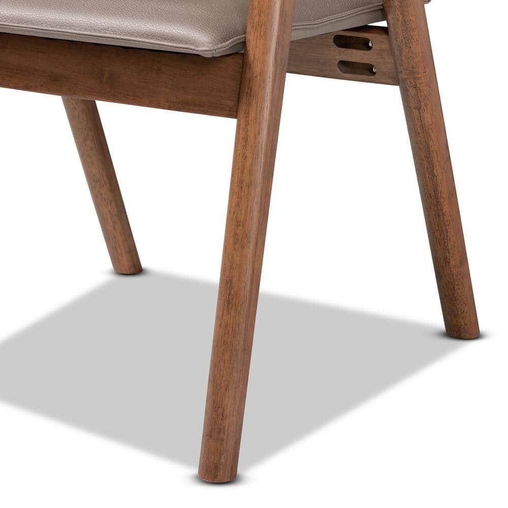 Baxton Studio 2pc Marcena Leather Upholstered and Wood Dining Chair Set Gray/Walnut Brown: Elegant Button-Tufted, Ergonomic Armrests