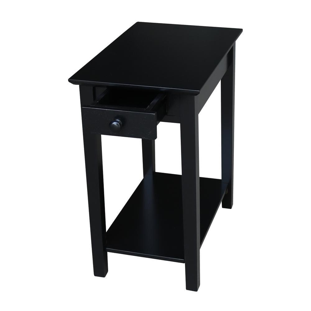 International Concepts Narrow End Table Black: Sleek Design with Drawer & Fixed Shelf for Living Room