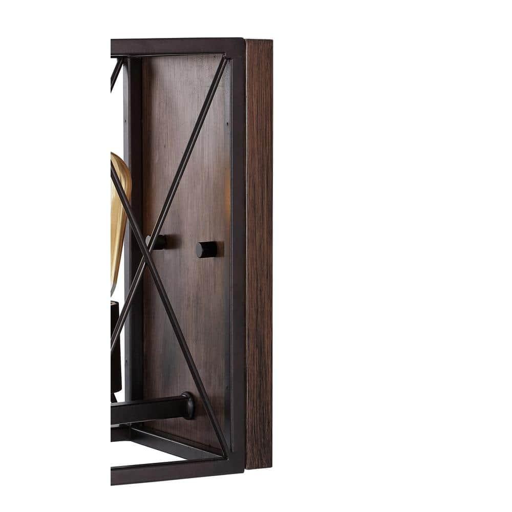 JONATHAN Y Norris X-Frame 6" 1-Light Farmhouse Rustic Iron LED Sconce, Oil Rubbed Bronze/Wood Finish