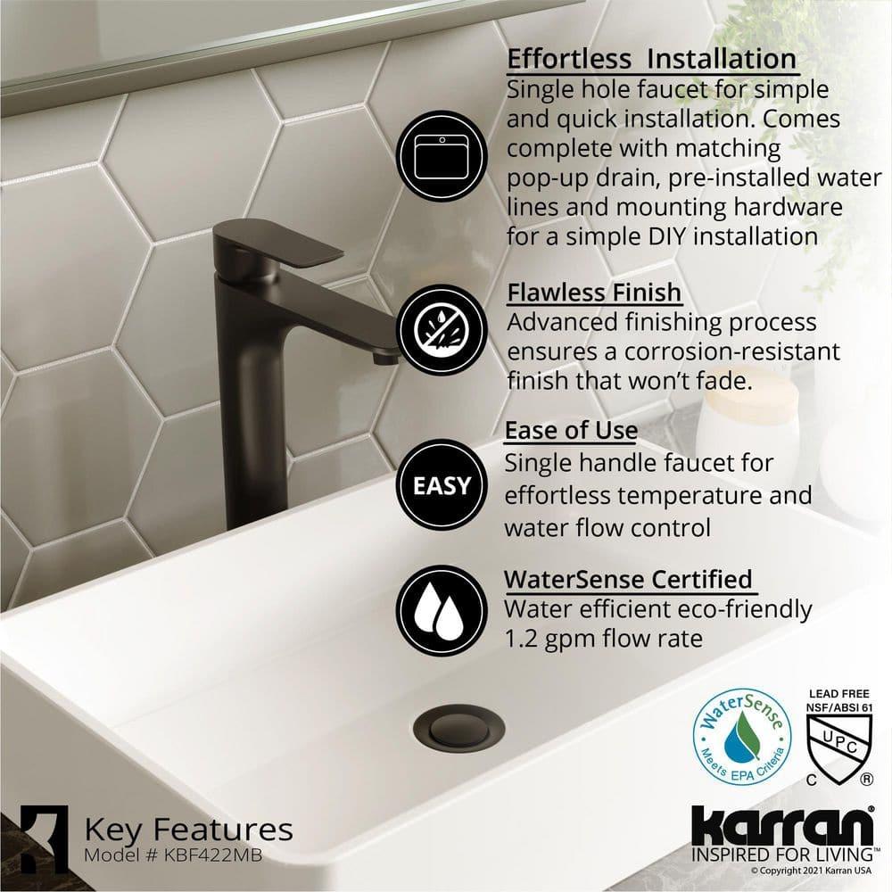 Karran Valera 16'' Vitreous China Vessel Bathroom Sink With Faucet and Drain in Matte Black