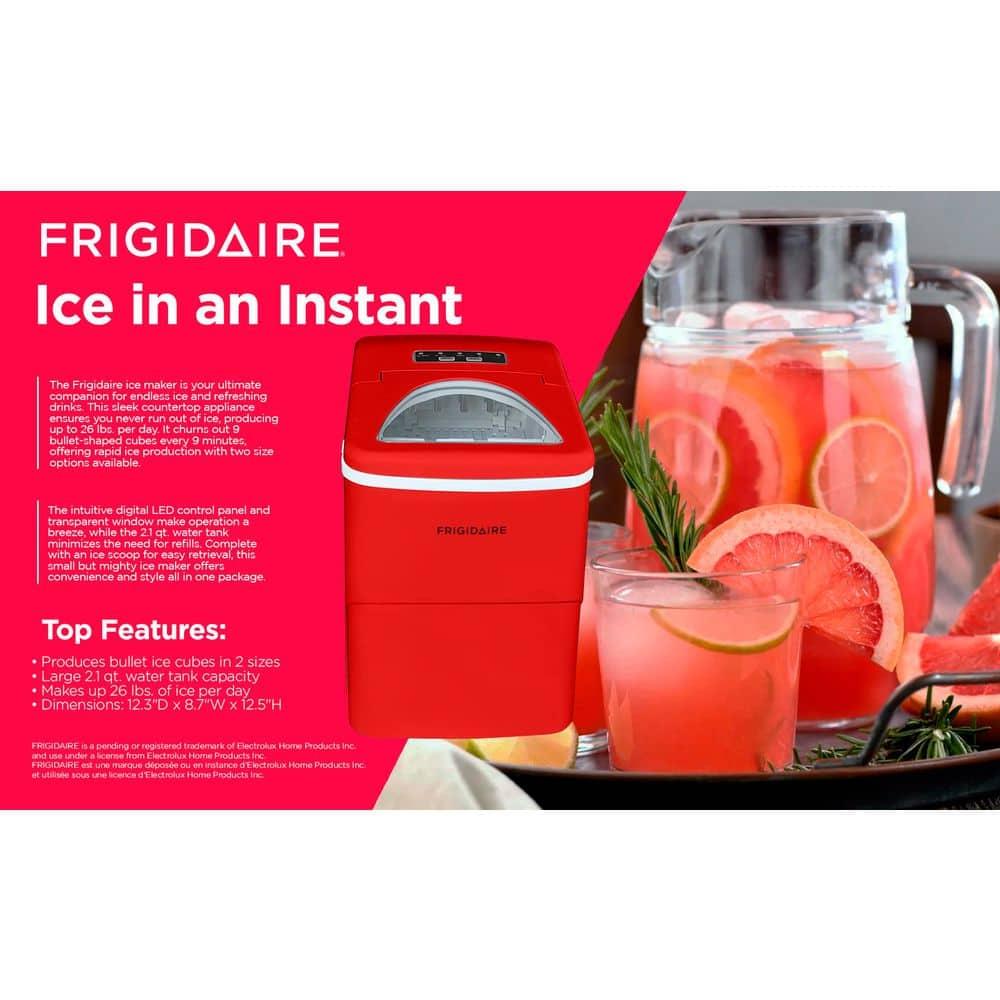 Frigidaire Small Appliances Ice Maker with 26 lbs. Capacity Countertop Stainless Steel Ice Maker with Transparent Window