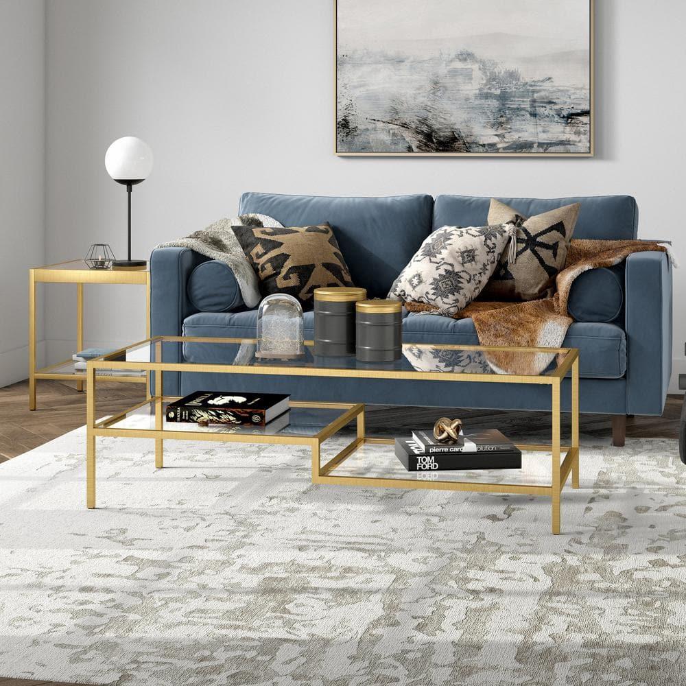 Evelyn&Zoe Lovett 54" Wide Rectangular Coffee Table in Brass