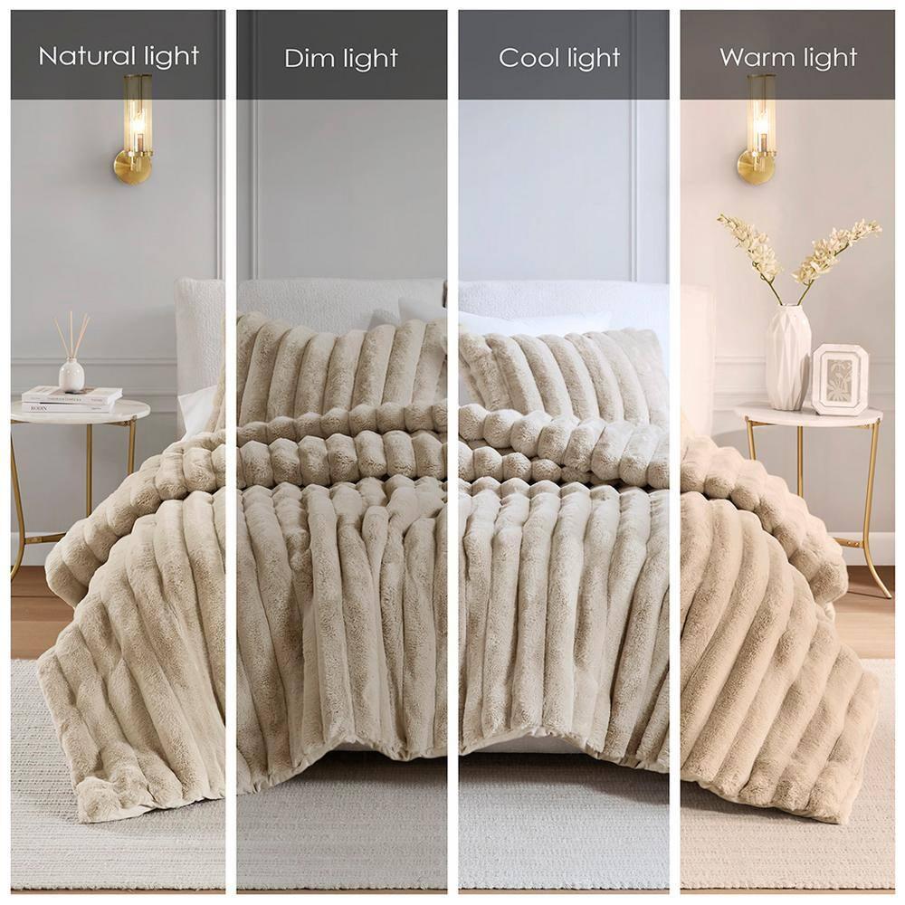 Madison Park 3pc King Dahlia Faux Fur Comforter Set Taupe