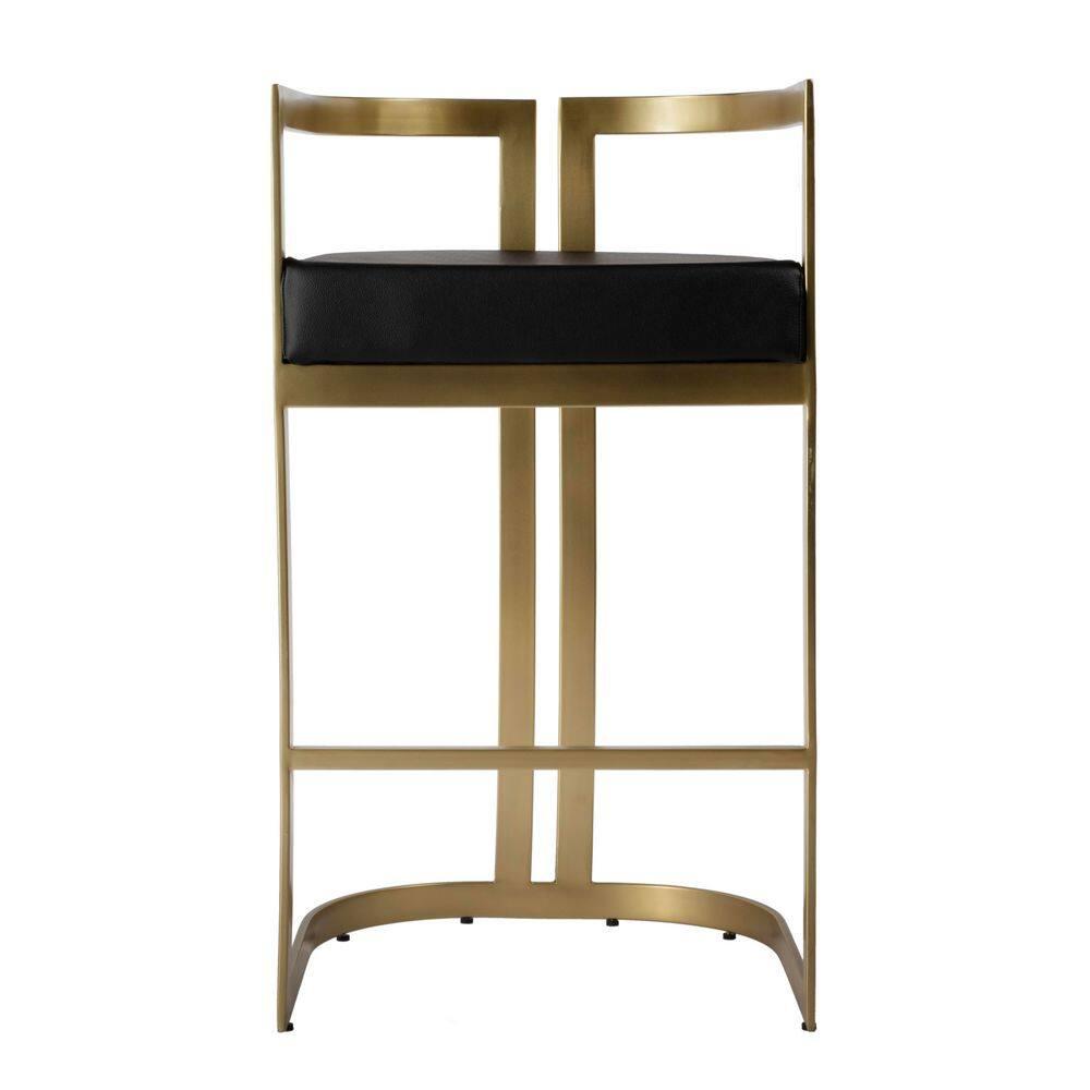 Clarence Black Faux Leather and Gold Metal Swivel Bar Stool