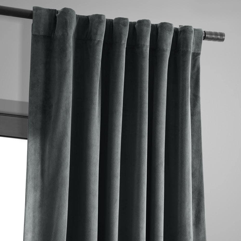 Half Price Drapes Signature Natural Grey Velvet Blackout Curtains For Bedrooms (1 Panel), 50WX 120L