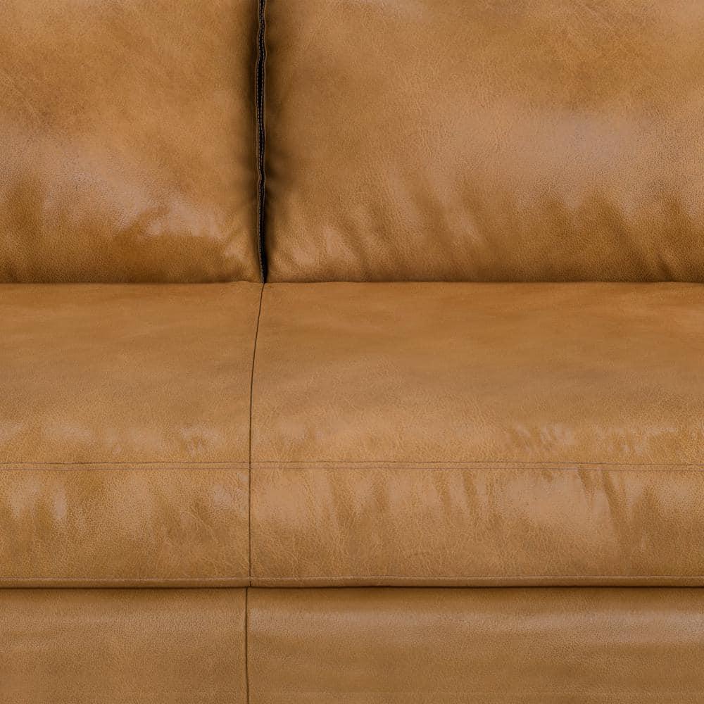 Simpli Home Morrison Genuine Leather Sofa, Mid-Century Modern Couch for Living Room, Handcrafted with Removable Cushions