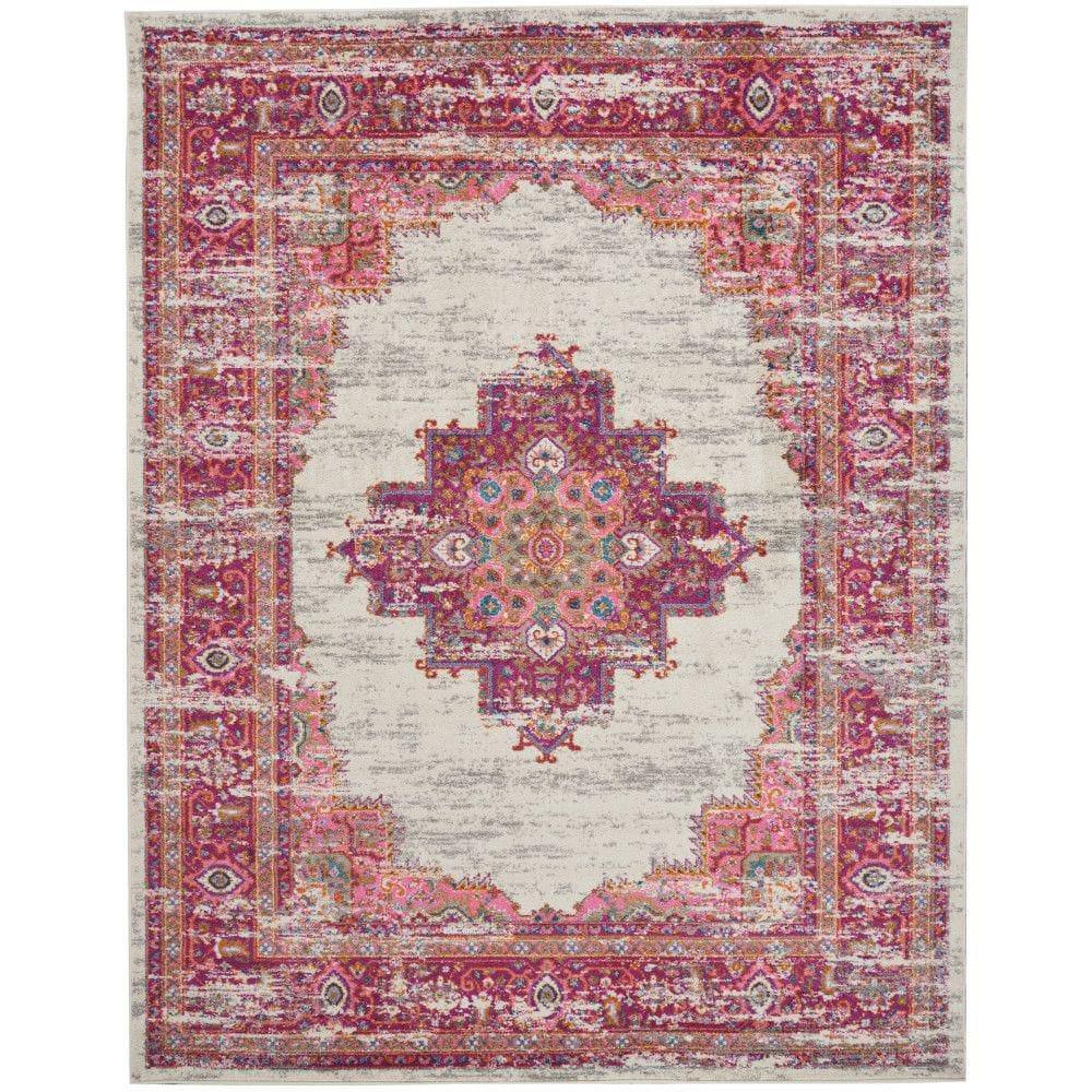 Nourison Passion Medallion Bohemian Indoor Rug Ivory/Fuchsia 8' x 10'