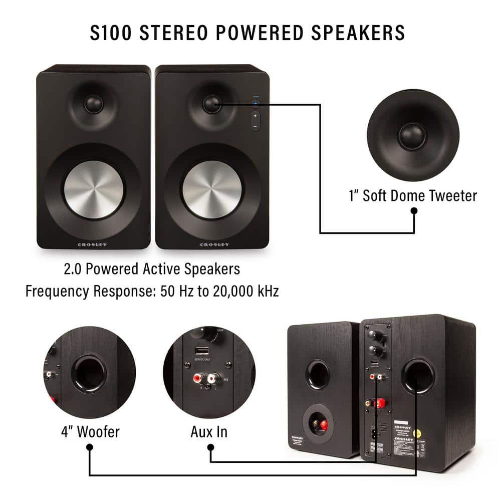 Crosley C100BT Vinyl Record Player with Speakers and Wireless Bluetooth - Audio Turntables
