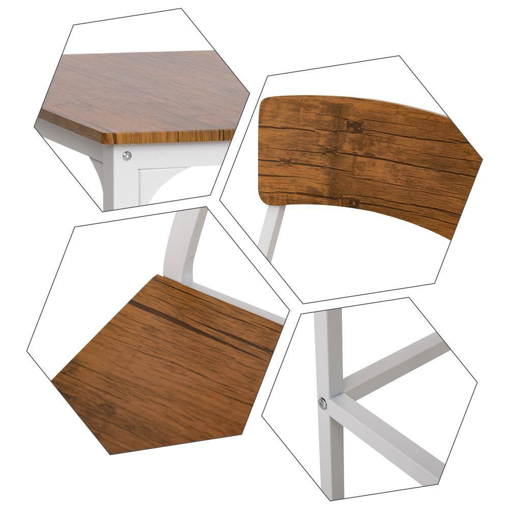 HOMCOM 3 Piece Bar Table and Chairs Set, Industrial Small Dining Table Set for 2, Square Kitchen Table and Stools, Walnut and White