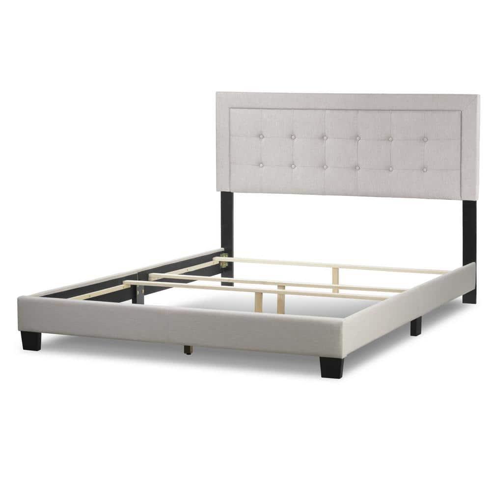 Glamour Home Austin Fabric Queen Bed with Button Tufting & Stitching in Beige
