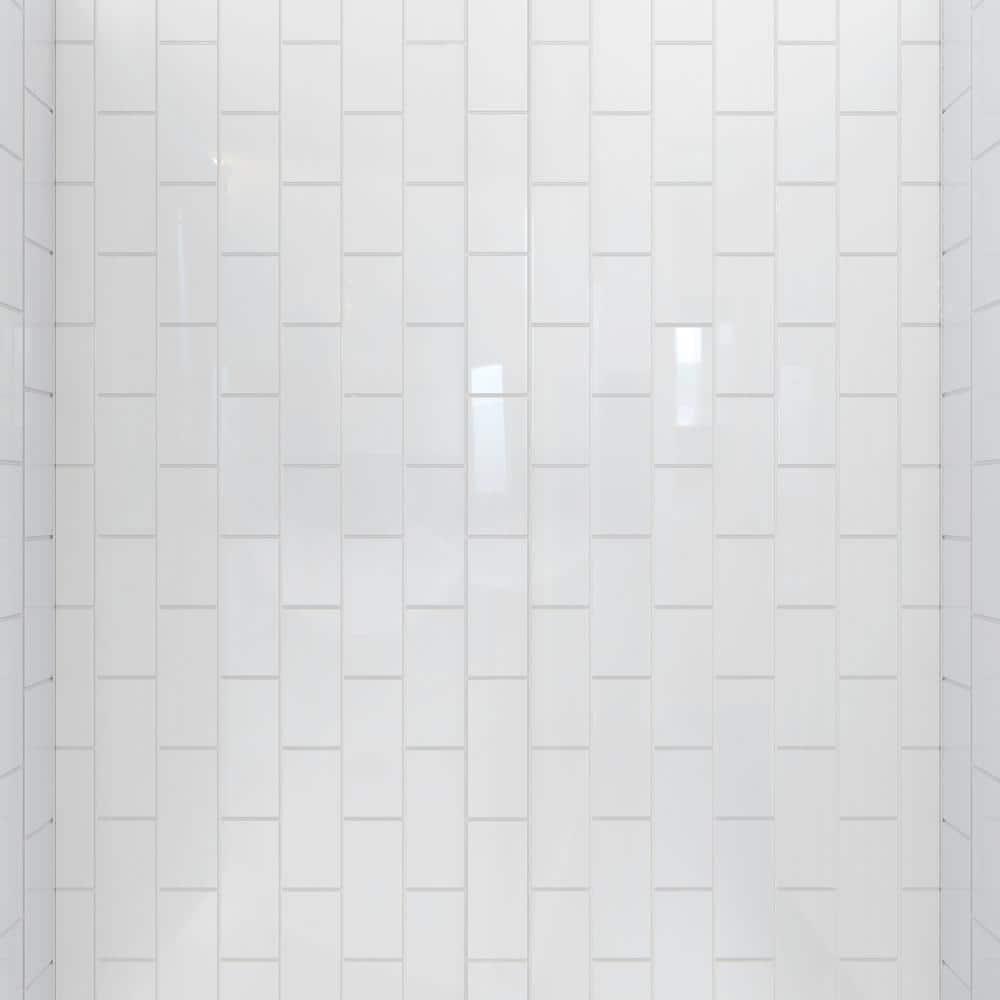 Flex 34 x 60 White Acrylic Semi-Frameless Shower Kit with Brushed Nickel Hardware